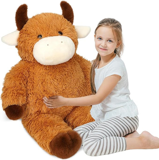 32" Big Highland Cow Stuffed Animal, Giant Highland Cow Plush Toy Huge Size Fluffy Plushy Fat Plushie Gift for Kids