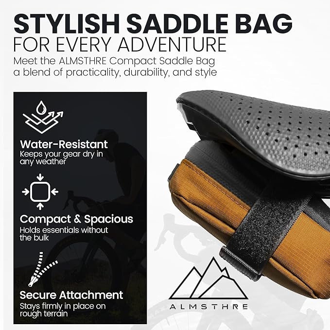 Compact Bike Saddle Bag – California Gold | 0.3L Bike Seat Bag (3" x 4.25" x 1.25") | Water-Resistant Ripstop, Waterproof Zipper, Internal Pocket | Durable Under Seat Storage