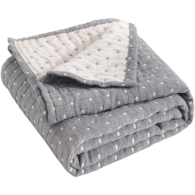 NTBAY 3 Layer Toddler Blanket, Muslin Cotton Jacquard Bed Blankets, Lightweight Thermal Baby Blanket, Super Soft and Warm Crib Blanket for All Seasons, Decoration Gift, 30"x40", Grey Dot