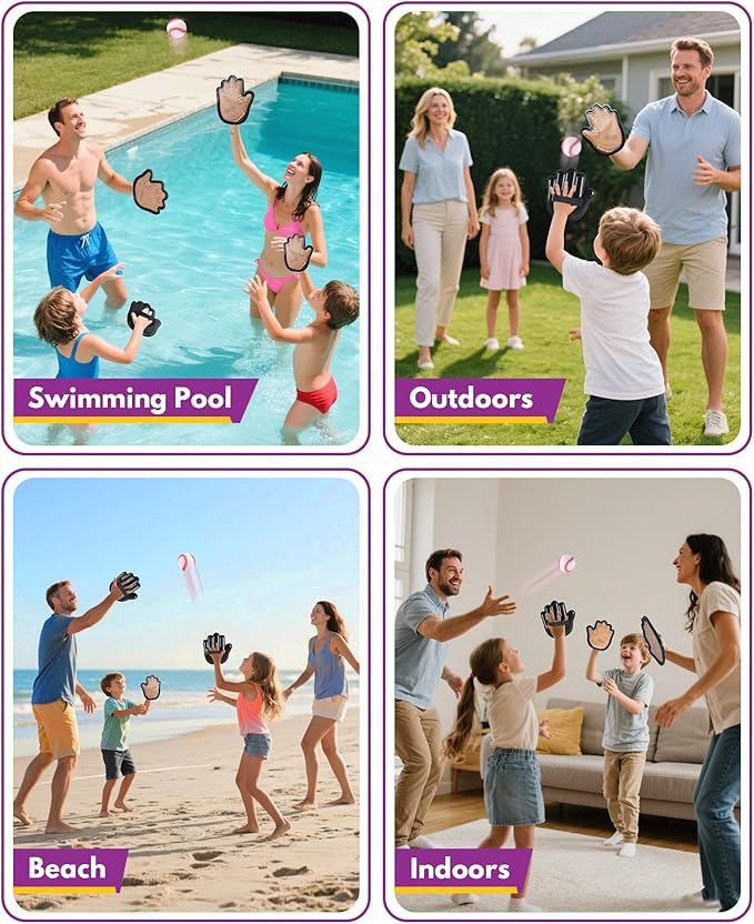 Toss and Catch Ball Game, Football & Baseball Camping/Yard/Outdoor Sports Toy for Kids, Outdoor Family Games for Kids and Adults with 2 Soft Sticky Balls and 2 Upgraded Paddles, Ages 3-8+ (Baseball)