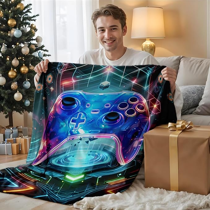 Gamer Throw Blanket for Boys - 60x50 Inches Throw Size Game Themed Gifts for Teens, Girls - Cozy Comfortable Blankets for Bed, Couch Decorations - Gaming Accessories for Teenager Room