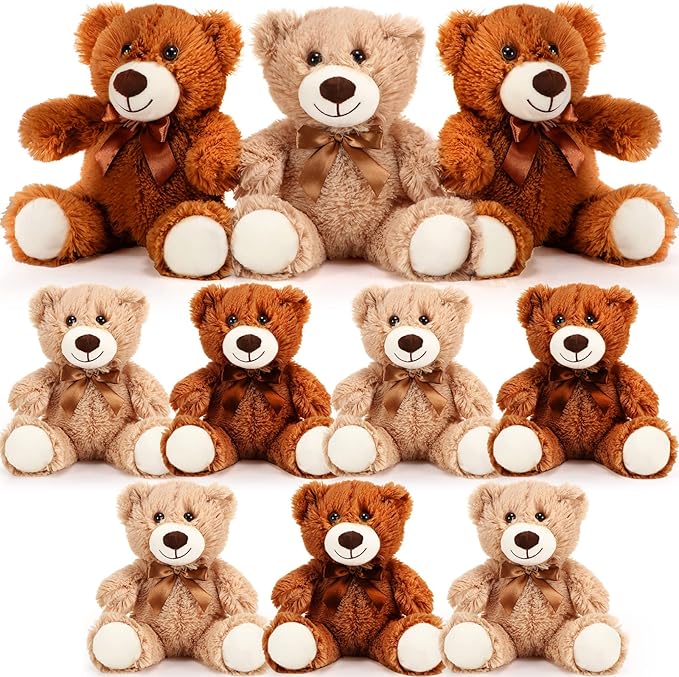 Skylety 10 Pcs Bears Bulk Stuffed Animal Plush Toys 10-14 Inches Birthday Party Favors(Brown, Khaki)