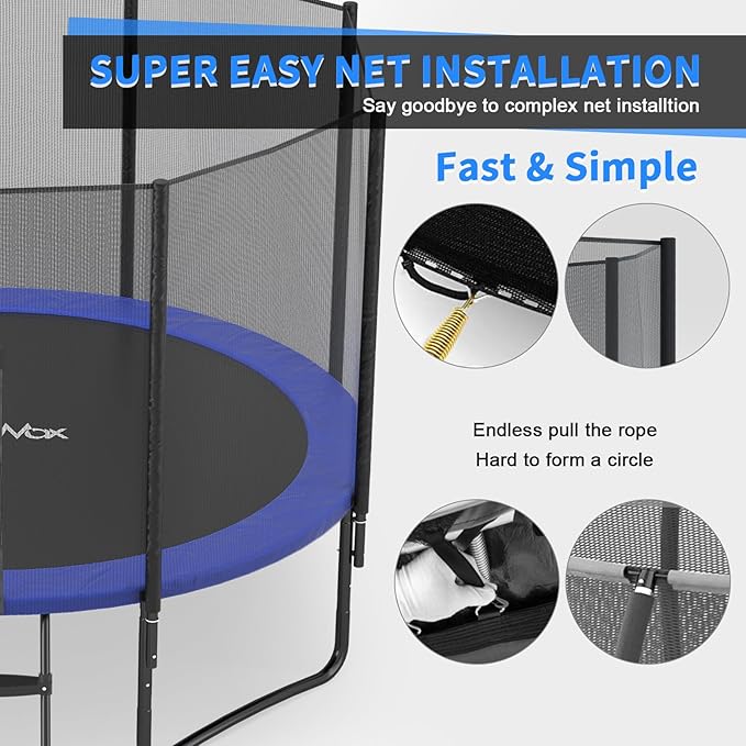 14FT 12FT 10FT 16FT Trampoline with Safety Enclosure, Anti-Rust Coating – ASTM Certified, Heavy-Duty Outdoor Trampoline with Ladder – for Kids & Adults