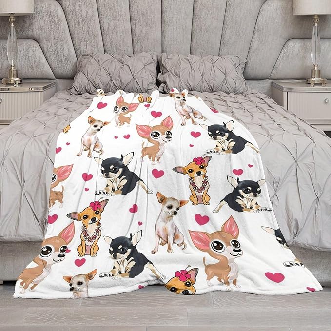 Chihuahua Dog Blanket Chihuahua Gifts for Girls Women Chihuahua Lovers Chihuahua Throw Blanket Kids Adults Soft Warm Cozy Fleece Blanket for Couch Sofa Bed 60"x80"