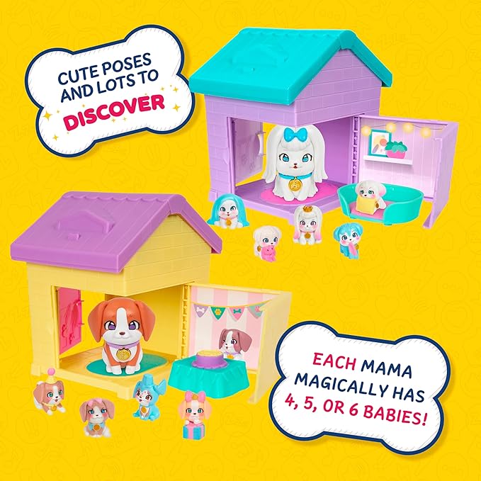 Little Live Pets Dog House Playset Bundle, Mama Surprise Families Beagle and Maltese Collection, Interactive Fold-Out Dog Playset Toy Gift for Kids 5+