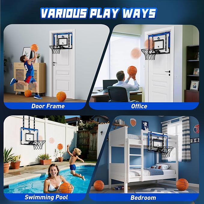 24" x 16" Indoor Large Basketball Hoop Toy - Upgraded Adjustable Height Basketball Hoop Over The Door with Complete Accessories, Basketball Toys Christmas Birthday Gifts for Kids & Adults