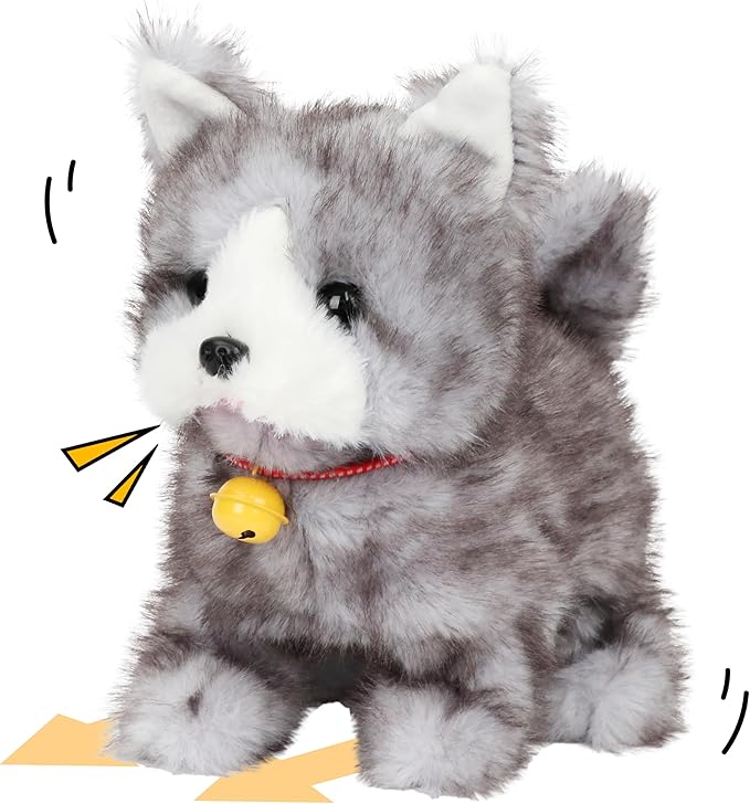 Cuteoy Walking Gray Cat Stuffed Animal Talking Wagging Nodding Educational Plush Kitty Toy Electric Interactive Animated Plushies for Girls Boys Birthday