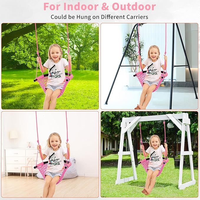 Hi-Na Kids Tree Swing Seat for Kids Rope Swing Seat, Indoor Swing for Kids Outdoor, Backyard Swing Tree Swing Seat Door Swing (Pink)