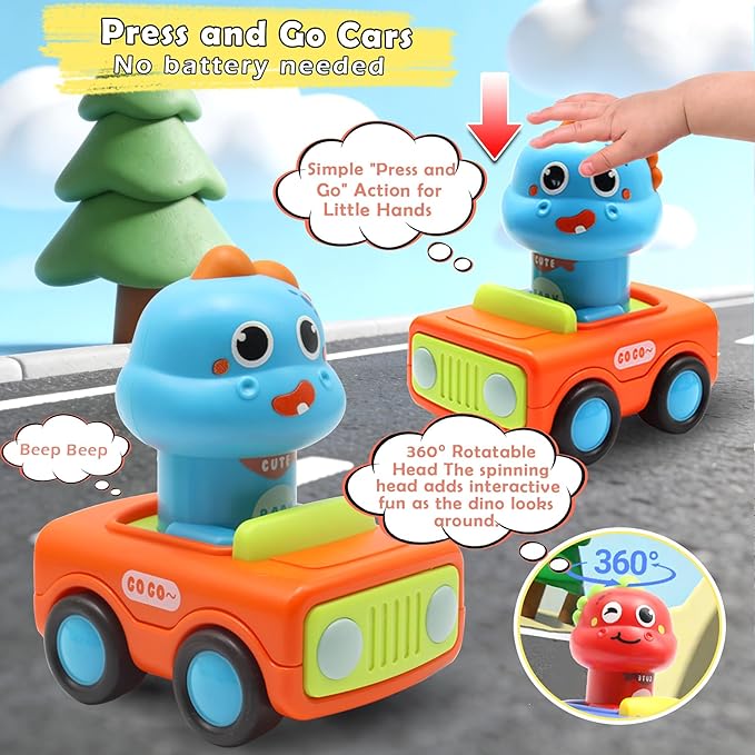 Pbooo Toys for 1 Year Old Boy, Press and Go Car Toys for Toddlers 1-3, Push and Go Animal Toy Cars Set, Birthday Gifts for 1 2 Year Old Boys, Baby Toys 12-18 Months
