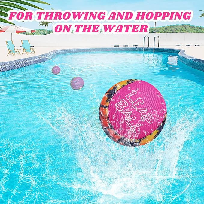 RYACO Leap Ball Water Skipping Pool Balls - 3 Pack Bouncing Beach for All Ages - Extreme Bathing Fun with Your Friends & Family at The Beach, Pool, River or Lake
