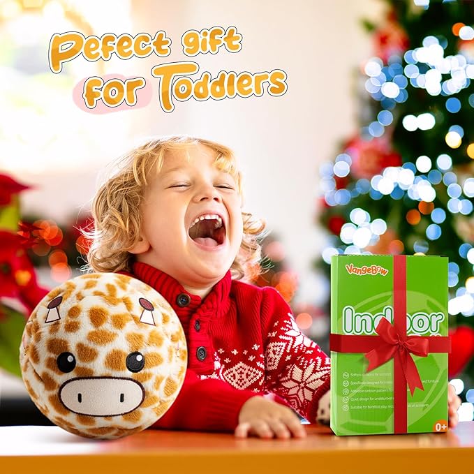 Silent Indoor Soccer Balls for Toddlers 1-3, Inflatable Soft Plush Baby Toddler Soccer Ball Toys Gifts for Kid 3-5 Year Old Boy Girl First Birthday Gift (Giraffe, Pump Include)