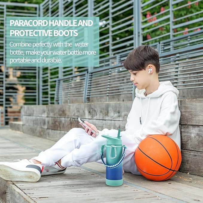 Mininoo Boys Water Bottle for School, 16oz Stainless Steel Insulated Metal Water Bottle with Straw Lid for Girls, Boys (Sky/Blue)