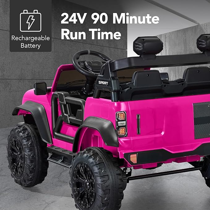 Best Choice Products Kids 24V 2-Seater Electric Ride On Car Truck w/ 132lb Weight Capacity, Parent Control, Bluetooth, LED Lights - Hot Pink