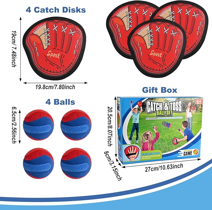 GOLDGE 4pcs Sticky Toss and Catch Ball Game Set for Kids - Baseball Glove Mitt Included - Ideal Sports & Outdoor Toys for Boys Aged 3 to 12