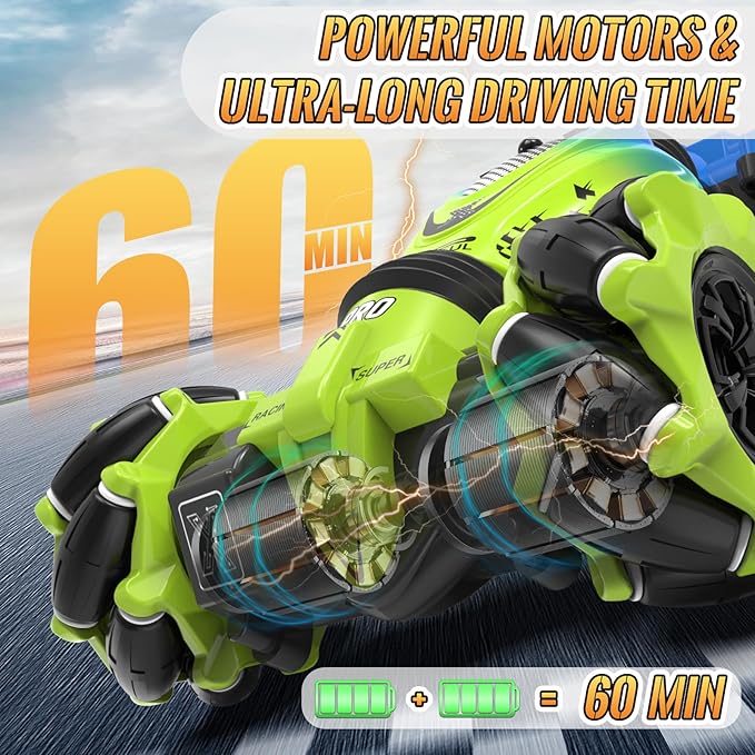 Pristar Gesture Sensing RC Stunt Car, RC Cars Toys for Boys Girls 6-12, 2.4Ghz 4WD Remote Control Car with Lights Music Double Sided Flip 360° Rotate Off-Road, Birthday Xmas Gifts for Kids Age 6-12