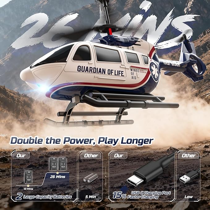 DEERC RC Helicopter,Rescue Remote Control Helicopter for Kids & Adults,Toys Helicopter with Altitude Hold, One Key take Off/Landing, LED Light, Low Battery Reminder, Gift for Boys Ages 8-12