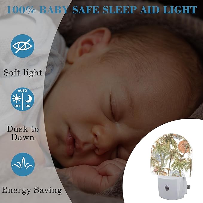 Plug in Night Lights Watercolor Abstract Tropical Jungle Night Light with Dusk to Dawn Sensor Night Light for Kid Girls Boys Women Men Room Decor, Hallway, Kitchen, Bathroom, Nursery, Stairs