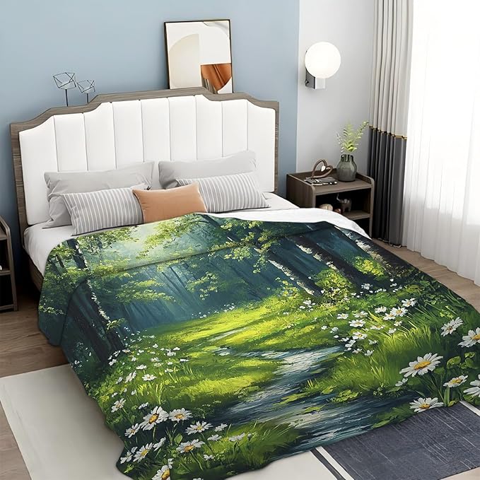 Forest Landscape Blanket, Forest Green Tree Fleece Blanket Gifts for Boys Girls, Warm Cozy Soft Flannel Stuff for Bed Sofa Couch 60" x 50"