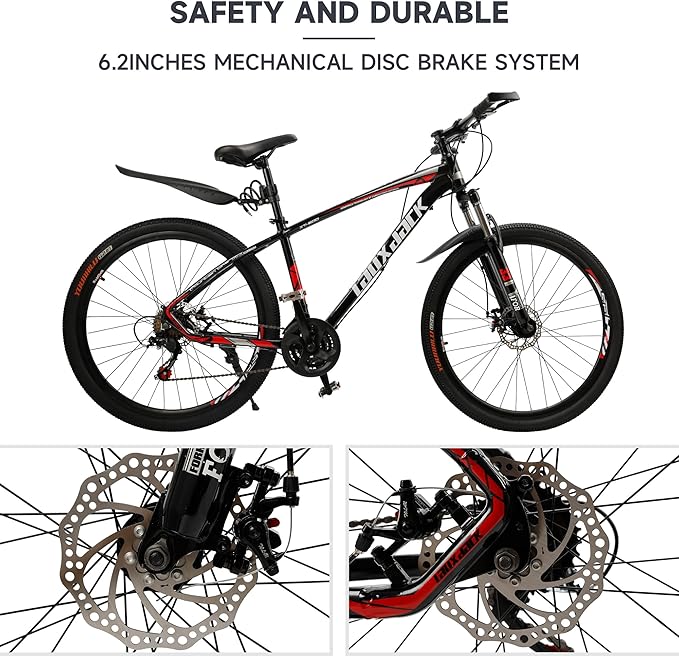 Bruce & Shark 27.5 inch Mountain Bike, 21-Speed Front Suspension & Mechanical Disc Brakes, 265 LBS Load, Adjustable Ergonomic Seat, City/Road Commuter MTB Bicycles for Adult
