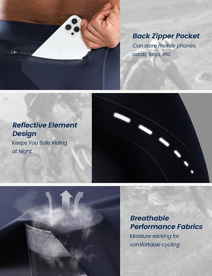 Nepest Men's Bike Shorts 4D Padded Cycling Road Biking Riding Biker Bicycle Mountain Cycle Shorts Zipper Pockets