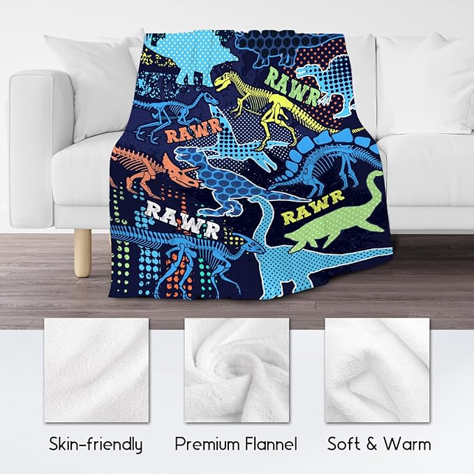 Dinosaur Blanket for Boys Girls, Dinosaur Gifts for Boys, 50"x60" Animal Blankets for Children, Kids Throw for Couch Sofa Bed, Soft Fuzzy Cozy Girls Gifts Room Decor