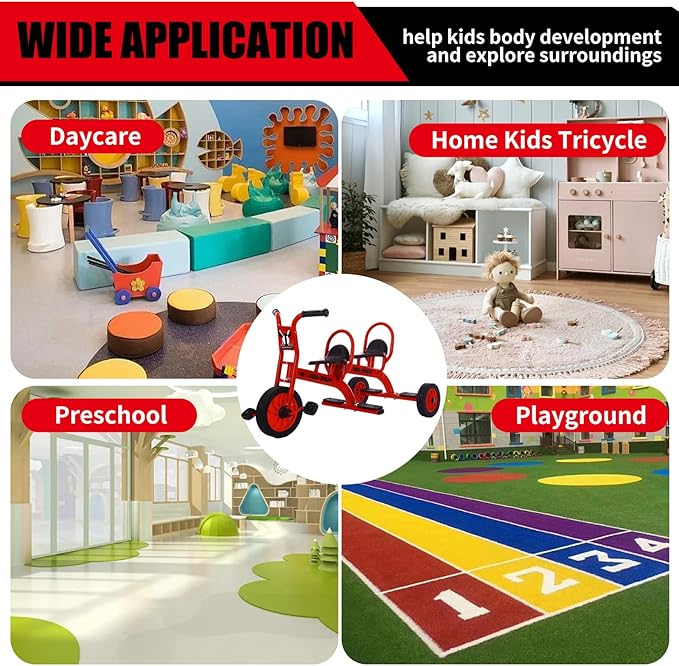 Kids Tricycle for Preschool Playground, Daycare Toddler Tandem Trike, Children Double Seat Bikes with Passenger Seat, Outdoor Playground Equipment Toddler Tricycles for Riders Ages 3+
