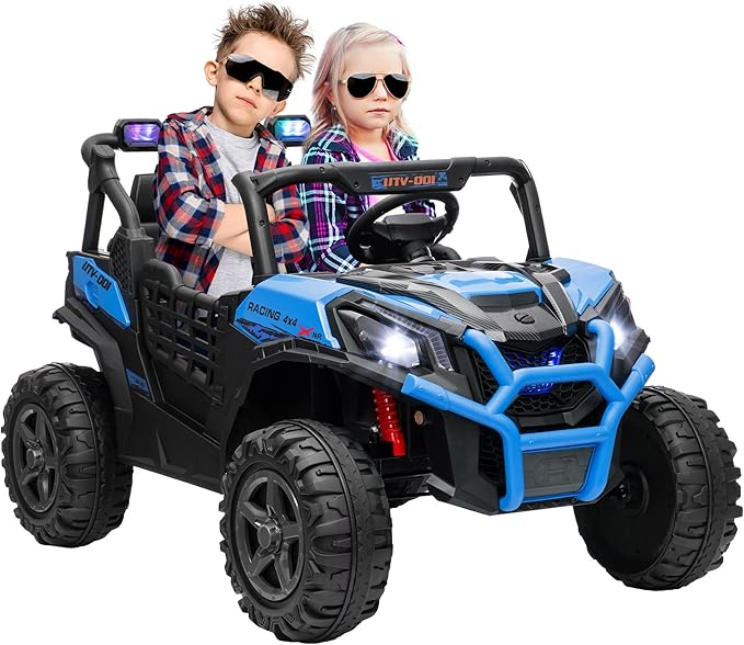 Qaba 24V 2 Seater Ride on Car, Electric Off-Road UTV Truck w/Parent Remote Control, Music, Lights, Ride on Toy for Kids Ages 3-8, Blue
