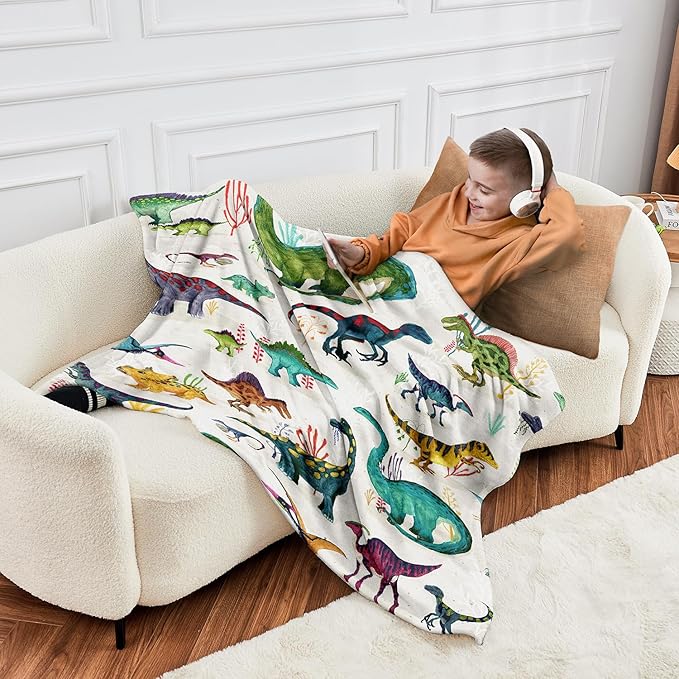Wajade Dinosaur Blanket for Boys, Soft Fleece Kids Blanket for Couch Sofa Bedroom, Toddler Cute Dinosaur Throw Blanket Gifts for Birthday Christmars Easter Halloween, 50"x60"