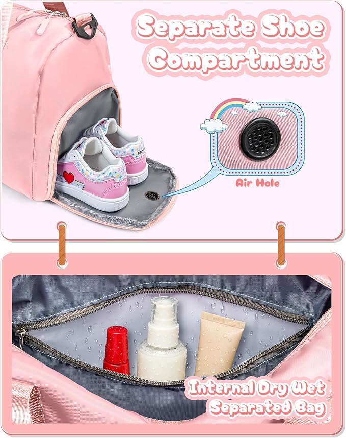 Birthday Gift for Daughter-Girl Gym Bag with Shoe Compartment, Kid Personalized Weekender Overnight Bags, Initial Travel Tote with Makeup Pouch, Cute Preppy Gifts for Girls (Letter A)