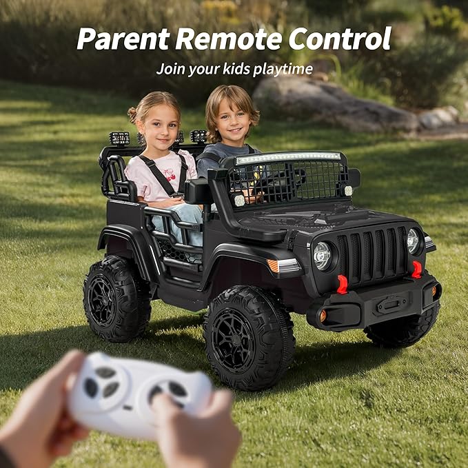2 Seater Ride on Car Toy, 24V 4WD Electric Car for Kids 4-8 with Remote Control, 4x200W Motors, Capacity 110 lb - Black