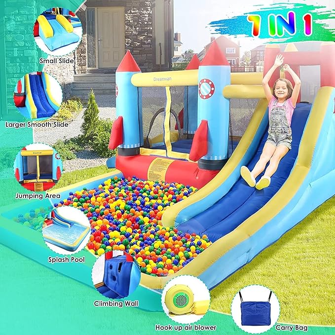 Inflatable Bounce House for Kids 146 x 132 x 82 inch, Indoor/Outdoor Bouncy House with Large Splashing Pool, Bouncing Area, 2 Water Slides,Climbing Wall, UL Certified Blower Included1