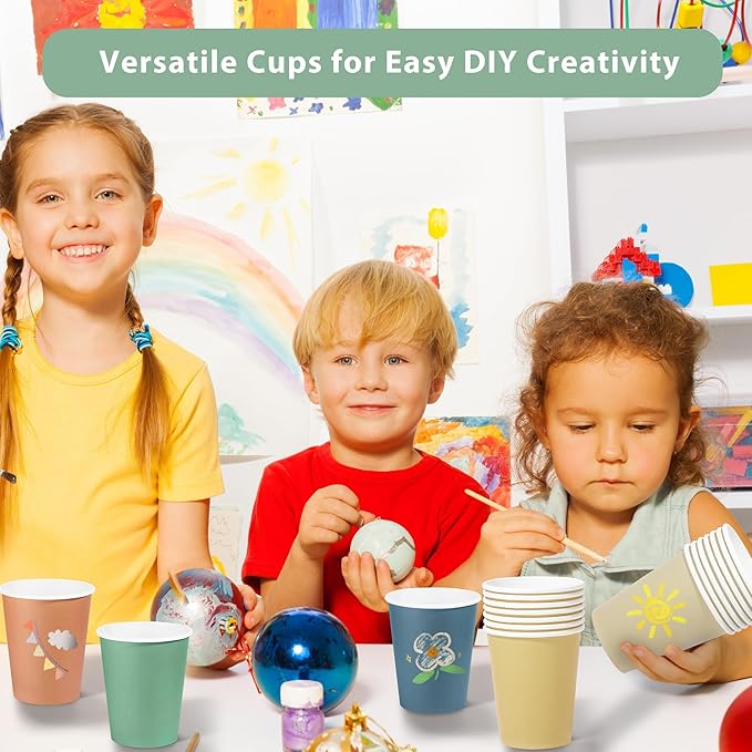 144 Pieces Boho Rainbow Paper Cups 9 Oz Disposable Coffee Paper Cups Multicolor Boho Party Cup Beverage Drinking Cup for Wedding, Birthday, Holiday Party, DIY, and Picnic