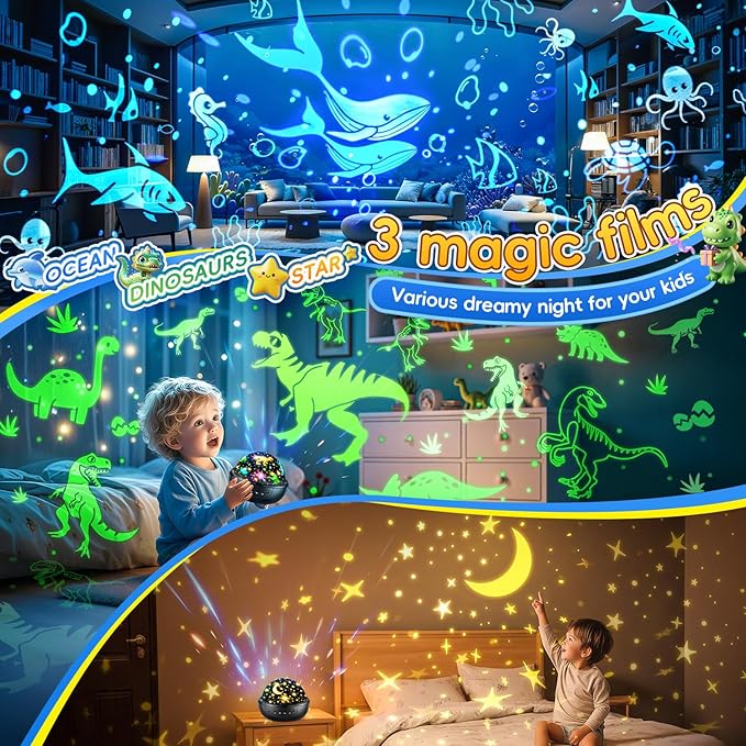 PIKOY Dinosaur Toys for Kids 3-8 | 3D Films & 31 Colors & & 360° Rotate & Timer | Dinosaur Night Light Projector Toys for 2-10 Year Old Boys Room Decor Gift for Boys Jurassic World Jurassic Park Toys