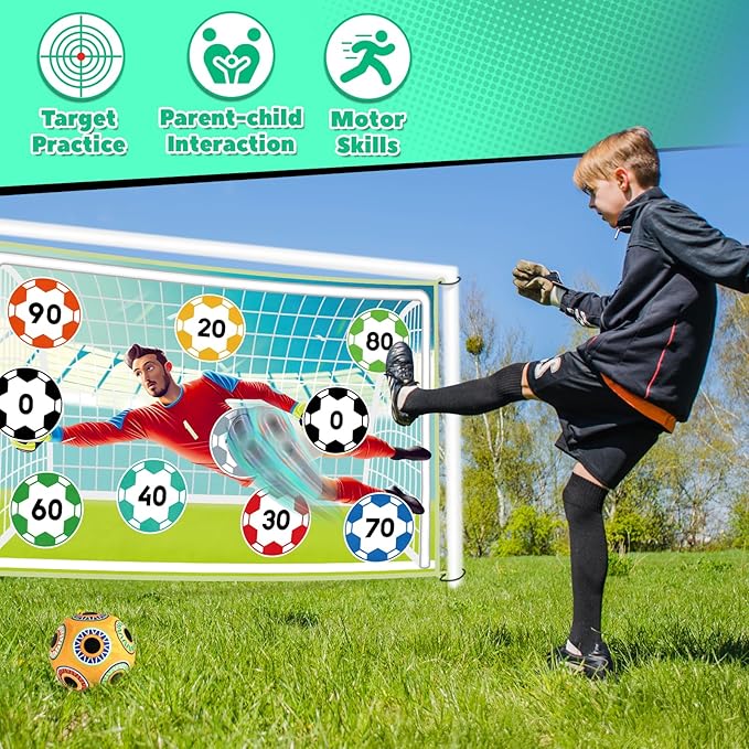 𝗫𝗔𝗪𝗔𝗖𝗔𝗛 Toy Soccer Ball Game Set for Kids ages 3-6, Indoor Outdoor Backyard Toss Soccer with 2 Sticky Balls & Foldable Fabric Goals, Football Sports Toy Gifts for 3 4 5 6 Years Old Boys Girls