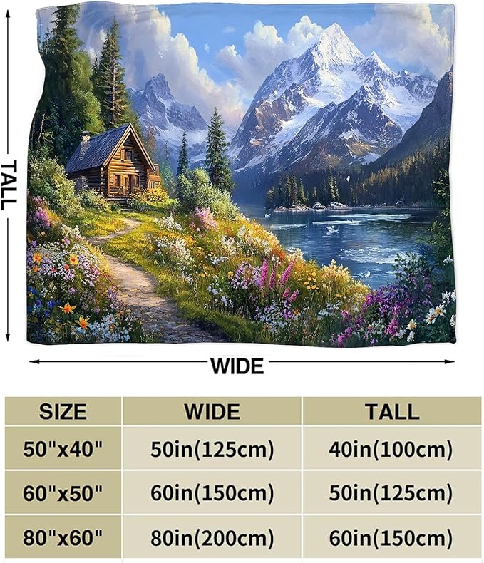 Mountain Landscape Blanket, Nature Lake Tree Fleece Blanket Gifts for Boys Girls, Warm Cozy Soft Flannel Stuff for Bed Sofa Couch 80" x 60"