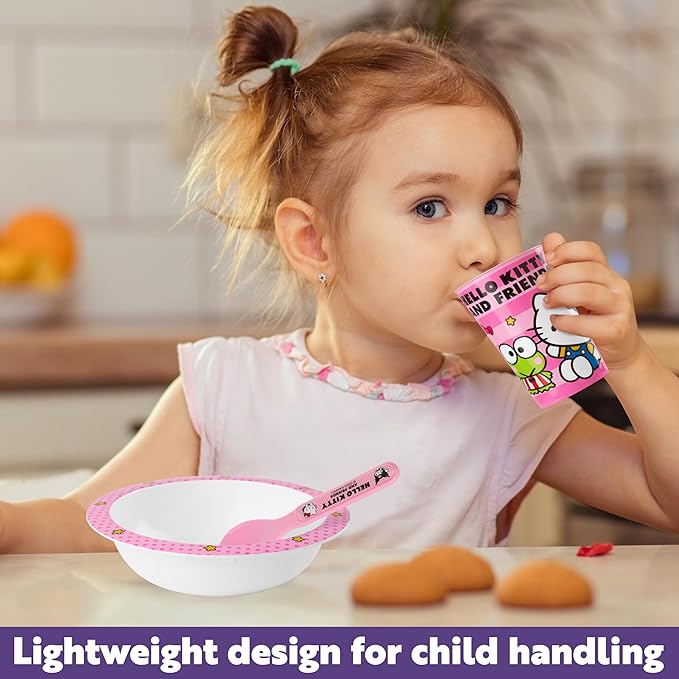 Get Trend Hello Kitty Sanrio Dinnerware Sets for Kids, 5 Pc Tableware, Plate, Bowl, Cup, Spoon, Fork, Kawaii Plates and Bowls Set, Gifts for Kids (Pink Hello Kitty)