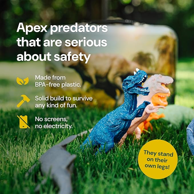 PLAYVIBE Dinosaur Toys - 12 Realistic 7-Inch Models, Multi-Color, Metal Storage Box - Dinosaur Figures & Action Figures for Kids Ages 3-7