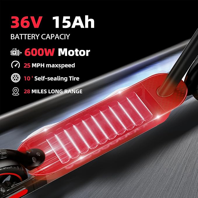 Electric Scooter Adults, 500/600W Motor, 28 MPH Top Speed,10" Vacuum Big Tires, Foldable E-Scooter with App Control & Disc Braking System for Smart APP Contro