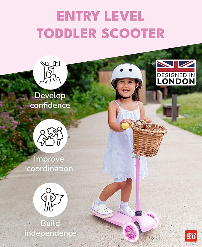 Teeny | 3 Wheel Mint Scooter for Kids & Toddlers Ages 3-6 Years | Flashing Wheels | Height Adjustable 53 to 70 cm | My First Scooter