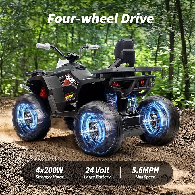 Kids ATV 4 Wheeler, 24V 4WD Electric ATV Ride On Toy for Big Kid with 2-Seater, 4x200W Motor - White