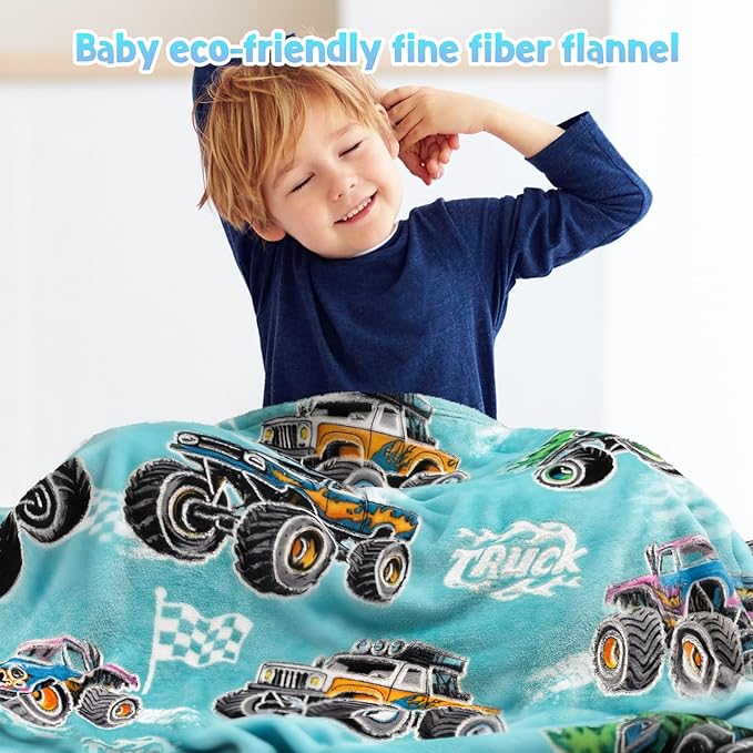 Jekeno Truck Glow in The Dark Blanket Gifts for Kids Girls Boys Teens Birthday Christmas Halloween Easter Excavator Construction Tractor Car Throw Age 1-16 Years Old Child Bedroom Decor Blue 50"x60"