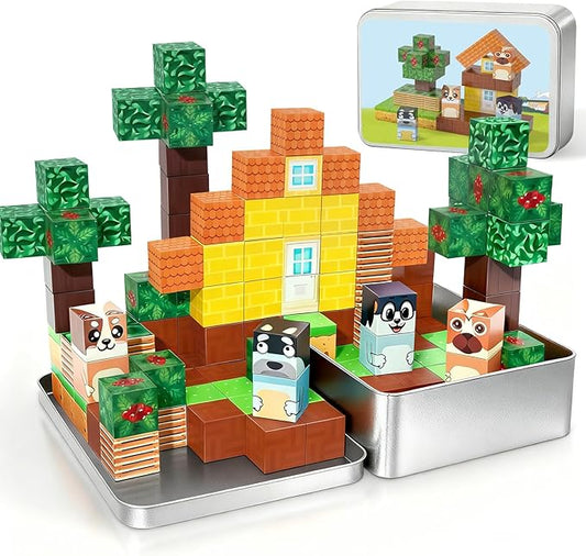 70PCS Magnetic Blocks Travel Toys for Kids with Iron Box, Mini Building Blocks for Boys Girls Ages 3 4 5 6 7 8, Portable Magnet Cubes STEM Travel Essential Toys for Toddlers Christmas Birthday Gifts