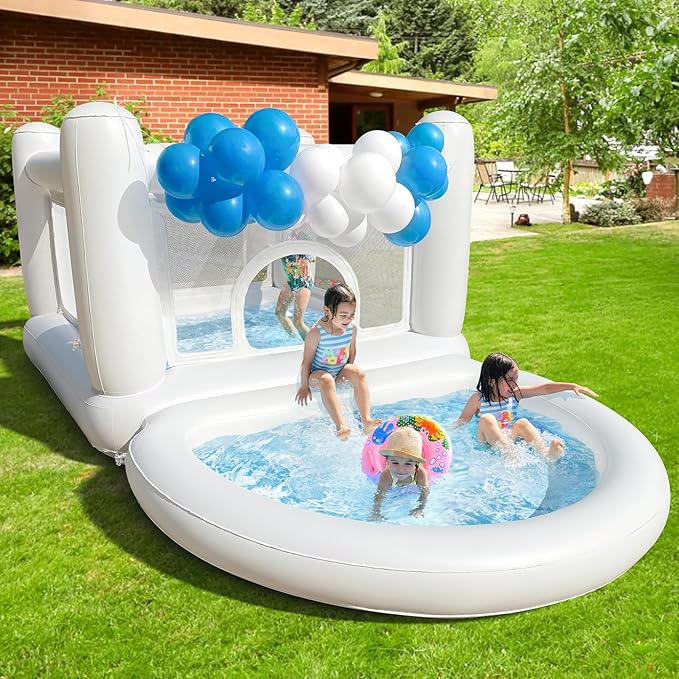 Bounce House with Ball Pit for Kids Age 3-6 Indoor Inflatable Bouncer Waterproof and Durable Material Outdoor White Bouncy Castle for 3 Toddlers with Electric Pump-Built to Last & Safety