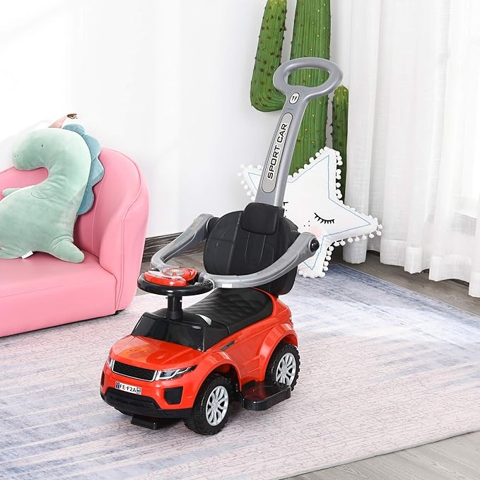 Aosom 2 in 1 Push Cars for Toddlers Kid Ride on Push Car Stroller Sliding Car with Horn Music Light Function Secure Bar Ride on Toy for Boy Girl 1-3 Years Old Red