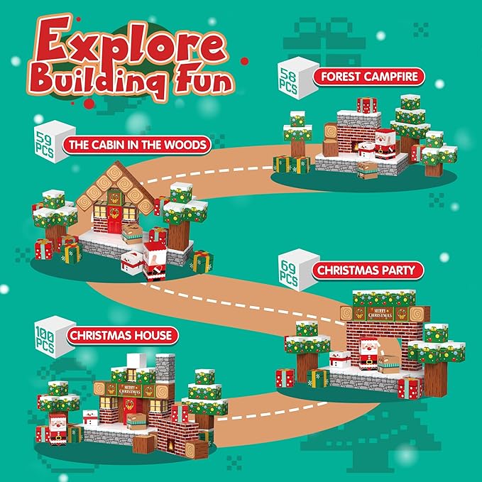 Magnetic Blocks, 100PCS Magnetic Building Block Cubes, STEM Montessori Sensory Toys for Kids Boys Girls Ages 3 4 5 6 7 8 9 10 (Christmas Version)