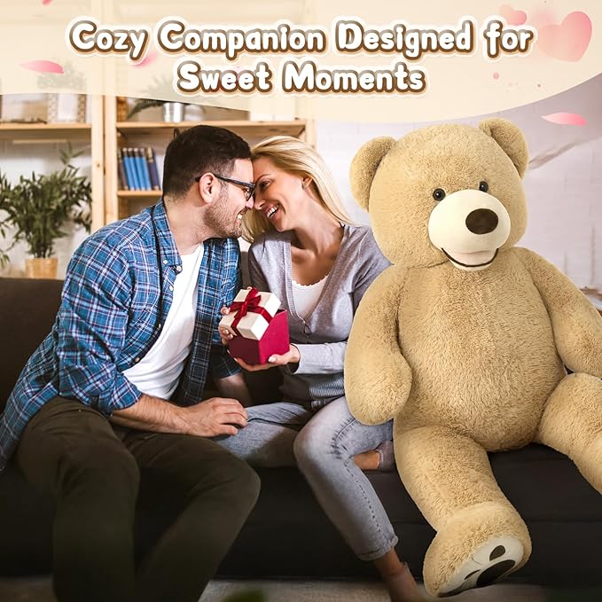 MorisMos 51 inch Smile Giant Teddy Bear, Large Stuffed Bears with Big Footprints, Big Stuffed Animals Cuddly Plush Gifts for Girlfriends, Boyfriend, Brown