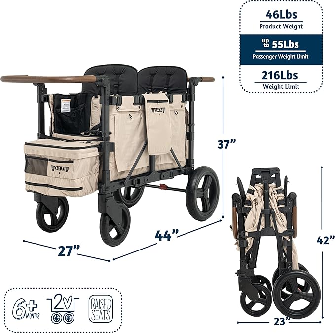 Keenz XC EVO - Luxury Comfort Stroller Wagon | Foldable 2 Passenger with Adjustable Canopy | Mocha