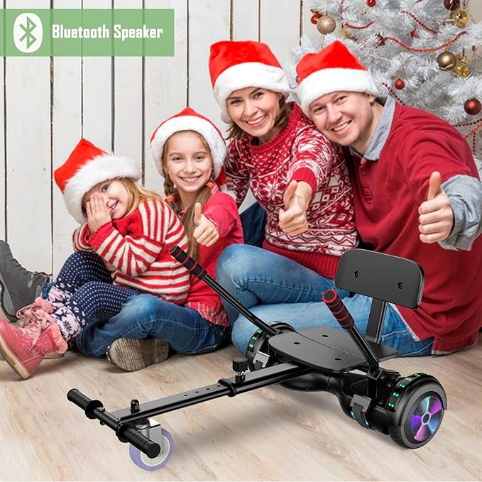 LIEAGLE Scooter With Seat Attachment, 6.5" Scooters Go Kart Combo With Colorful LED Lights & Bluetooth, For Kids Boys Girls Adults All Ages(Black with Kart)