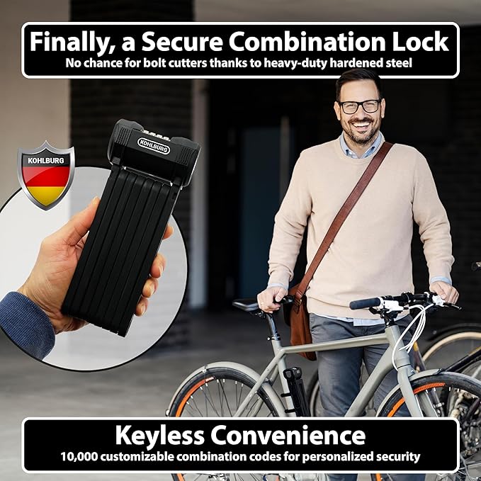 Folding Bike Lock [43”] Bolt Cutter Proof with 4-Digit Combination Code & Bracket - Long Foldable Bike Lock of Heavy Duty Anti Theft Security Level for Bicycle e-Bike MTB & Scooter