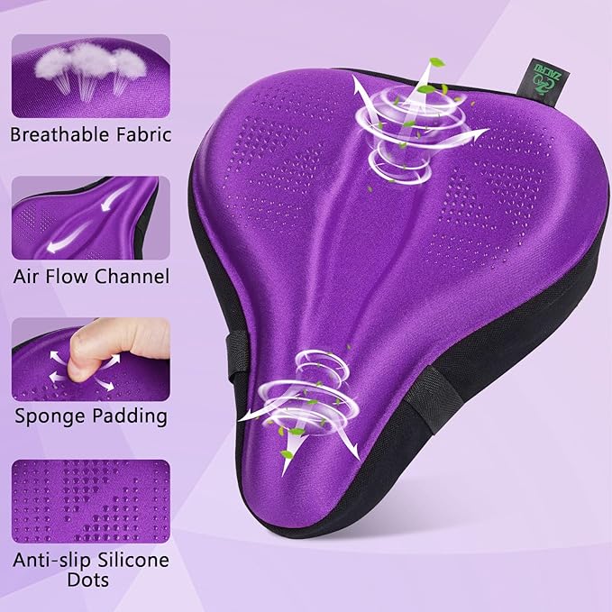Zacro Bike Seat Cushion - Padded Gel Bike Seat Cover for Men & Women, Padding Bicycle Saddle fit with Peloton/Spin Stationary Exercise/Mountain Road Cycling Bike